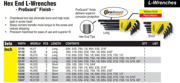 Set Llaves Allen Cortas Pulgadas 13 Piezas Bondhus ProGuard - Imagen 2