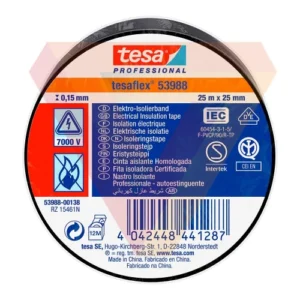 Cinta aislante negra 25m x 25mm Tesa